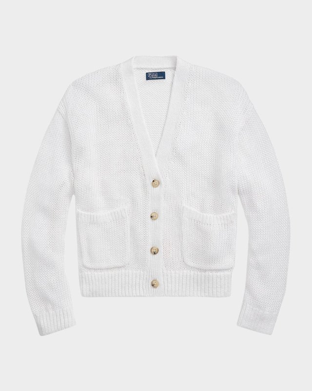 Linen-Blend V-Neck Cardigan